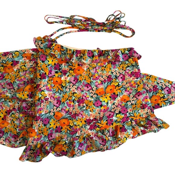 For Love & Lemons Kira Floral Wrap Ruffle Mini Skirt Multi Resort Party M - Picture 5 of 11